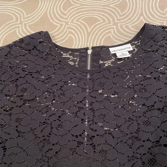 Liz, Clayborne, top, back zipper, black lace with camisole, cotton blend, XL - Picture 3 of 8